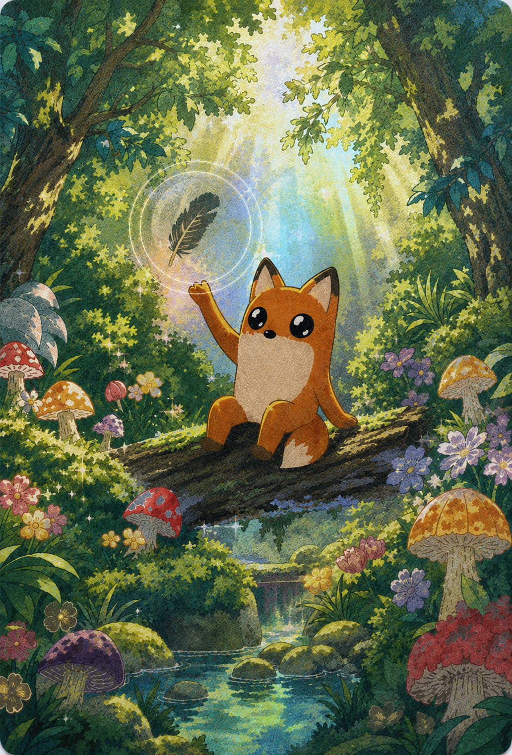 FWOX reaching for a glowing feather