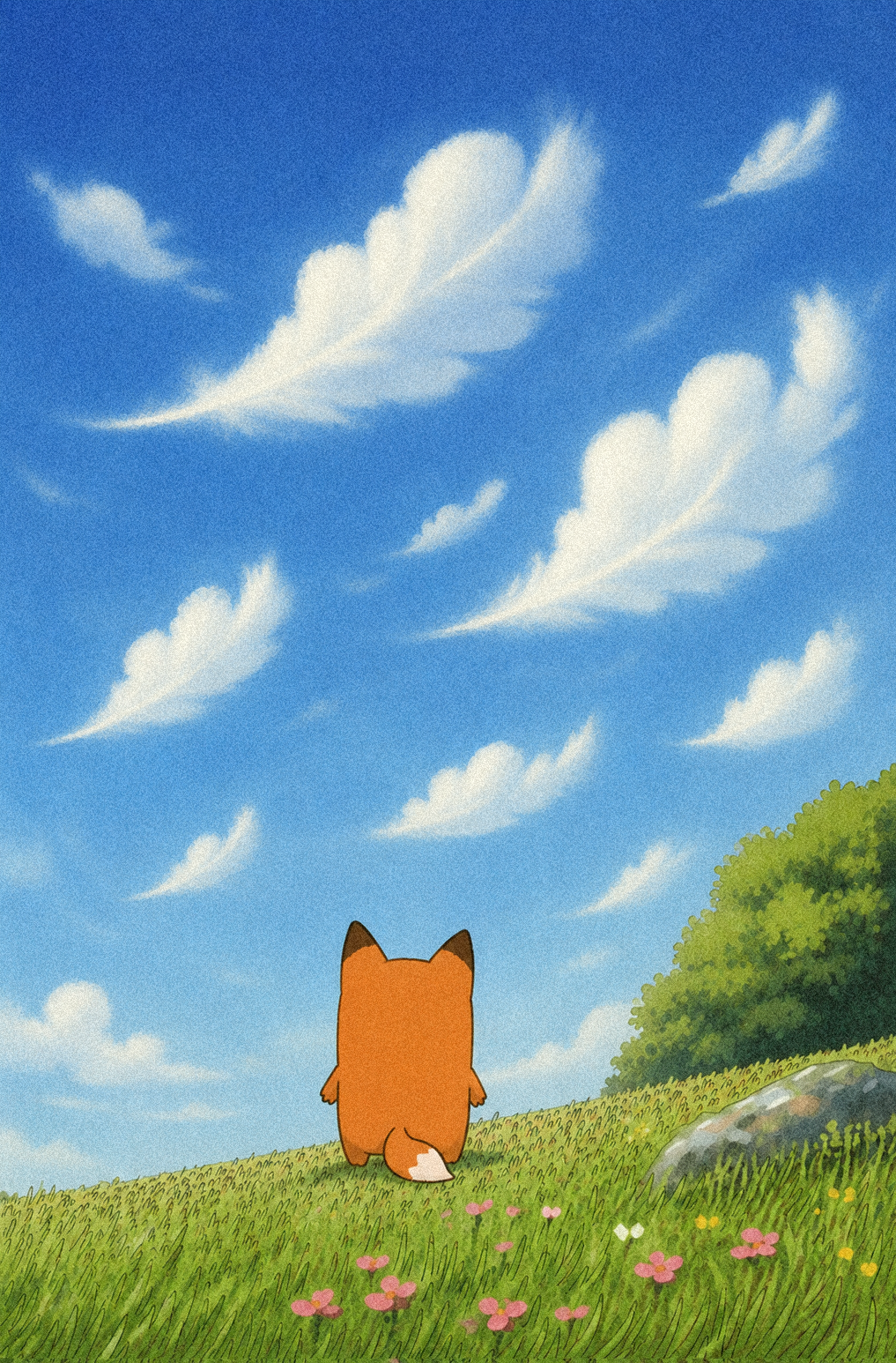 FWOX watching feather-shaped clouds drift by